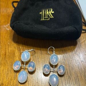 Chandelier Silver and Blue Earrings with Iridescent Stones